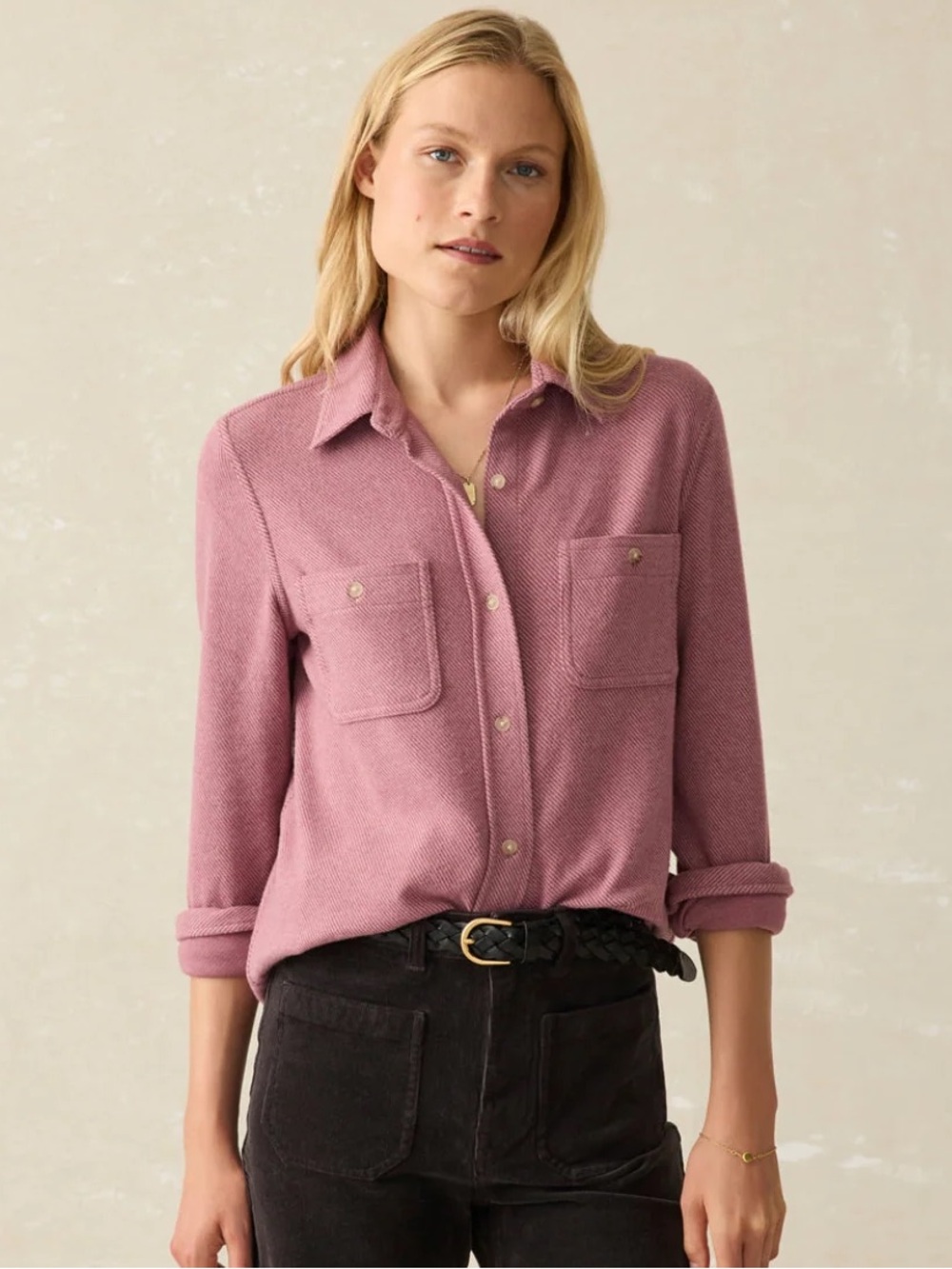 FAHERTY • Legend Sweater Shirt - Rose Twill XS long sleeve button down